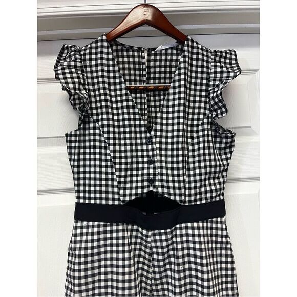 BCBGeneration Black & White Gingham Cut Out Wide Leg Jumpsuit Sz 10 NWT - Picture 4 of 11